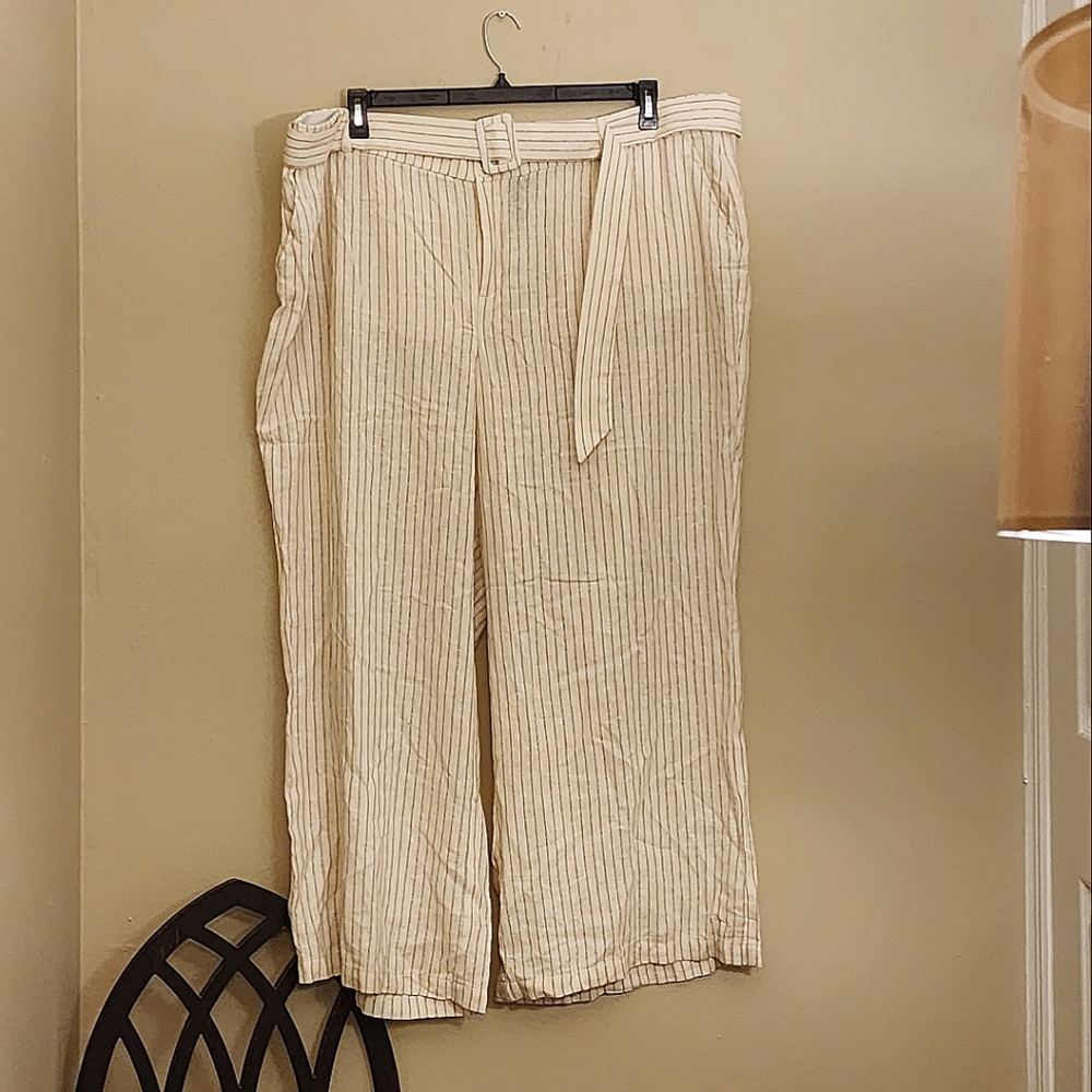 NWT Lane Bryant Cream and Khaki striped Linen wide leg pants.  Sz.28R